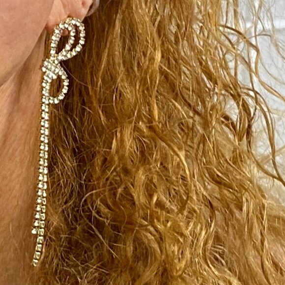 Borrowed and Blue Rhinestone Bow and Ribbon Dangle Earrings by Southern Living - Picture 2 of 7